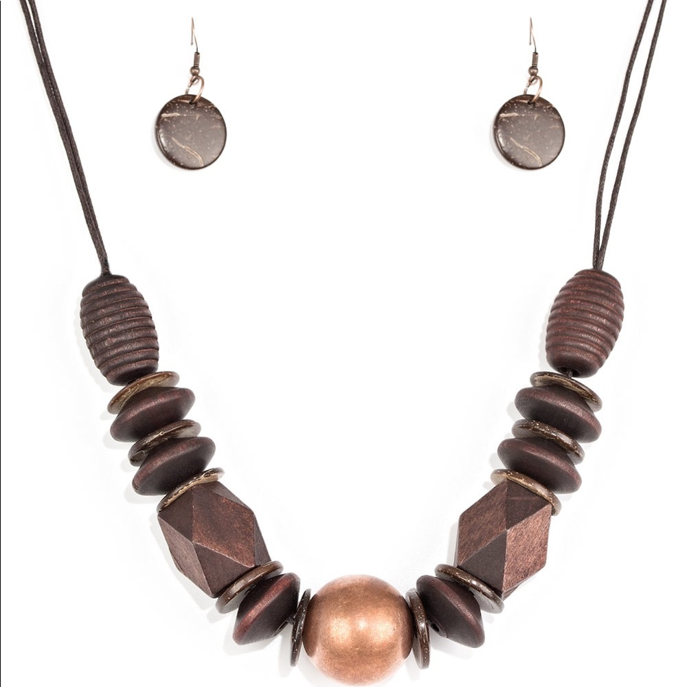 Any 5 for $25 Trendy Geo Copper and Brown Necklace